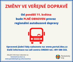 Od 11. května bude v autobusové dopravě obnoven plný provoz